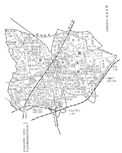 旧字地図（昭和５年現在）東京府荏原郡目黒町全図目黒地区　碑衾地区（当時碑衾町）イメージ　別ウィンドウで画像が表示されます